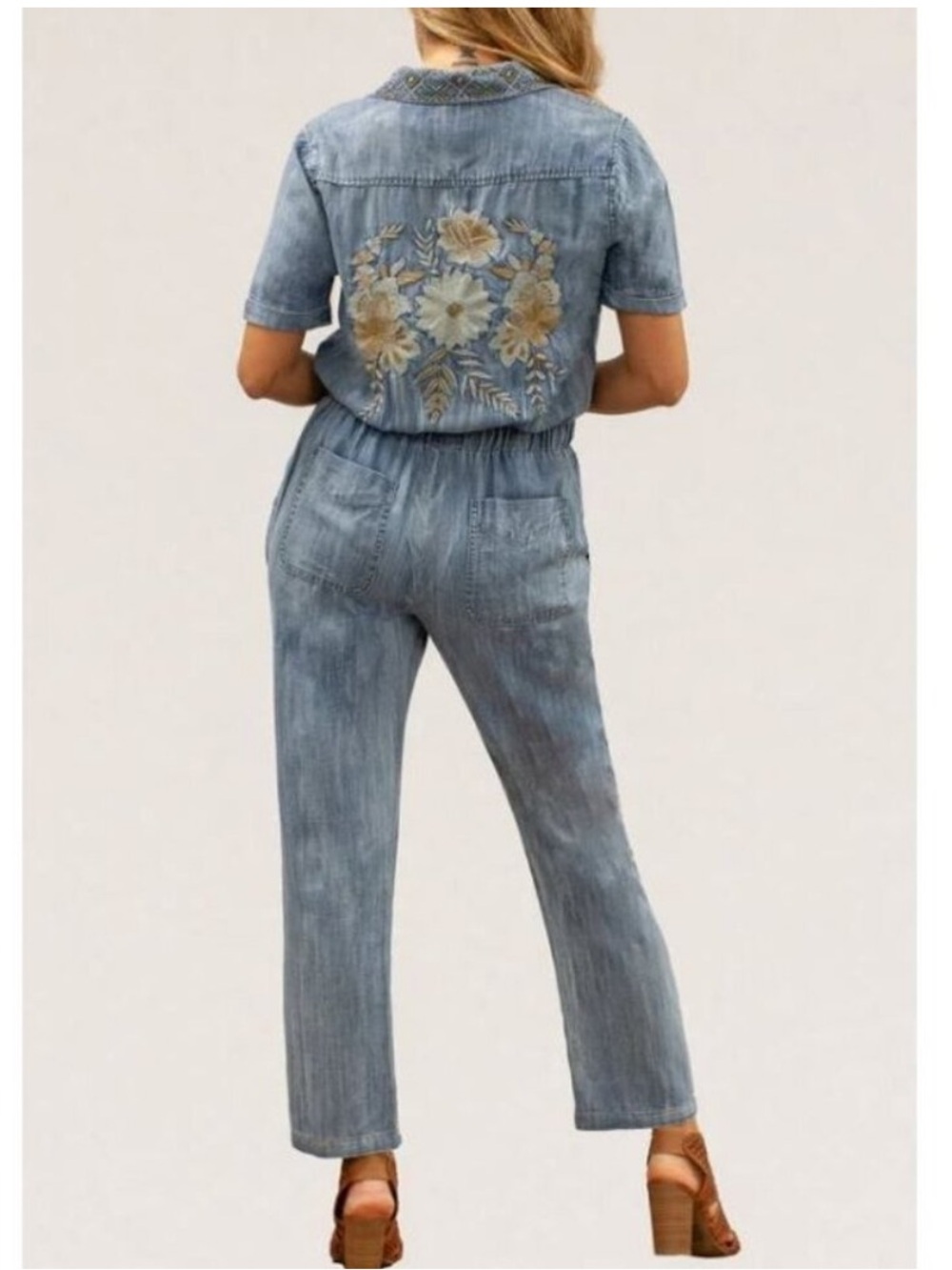Kyla Seo Embroidered Chambray Jumpsuit Blue large